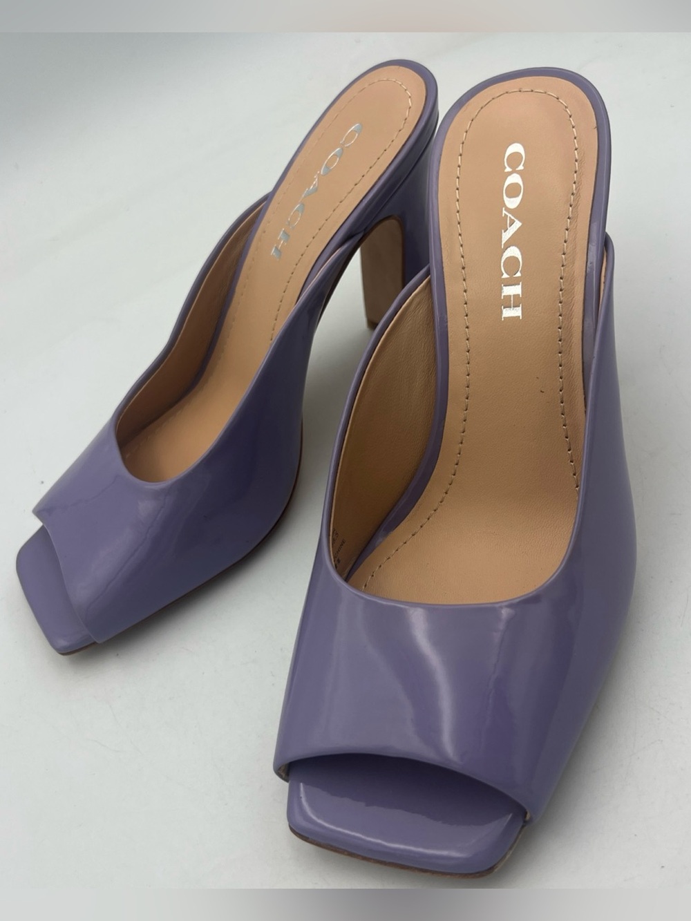 COACH Laurence Patent All Leather Sandal Heel Violet Purple Women’s Size 8 NEW - Picture 5 of 13
